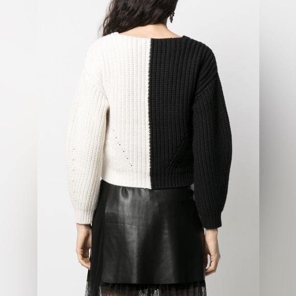 Self-Portrait Two Tone Button-up Cardigan Black/White - Picture 3 of 5